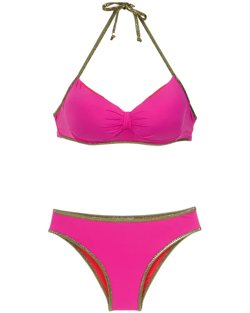 Amir Slama Bikini mit goldfarbenen Borten - Rosa Rosa