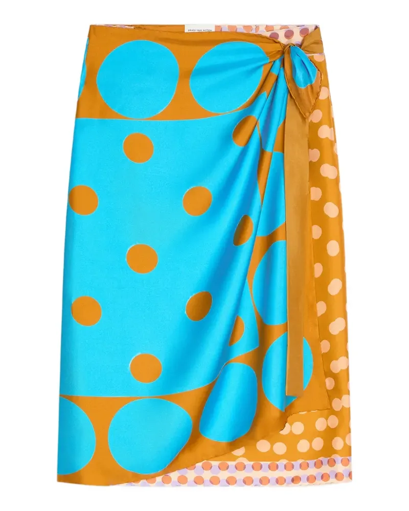 Dries van Noten Gewickelter Midirock mit Polka Dots - Blau Blau