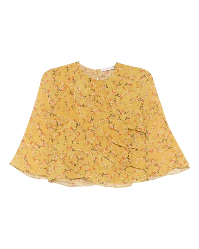 Kristina Ti Gerüschte Bluse mit Blumenprint - Gelb Gelb