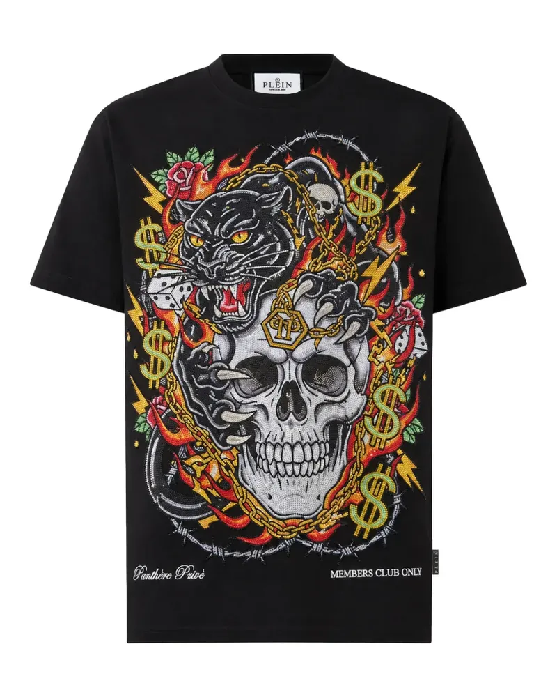 Philipp Plein T-Shirt mit Panther-Totenkopf - Schwarz Schwarz