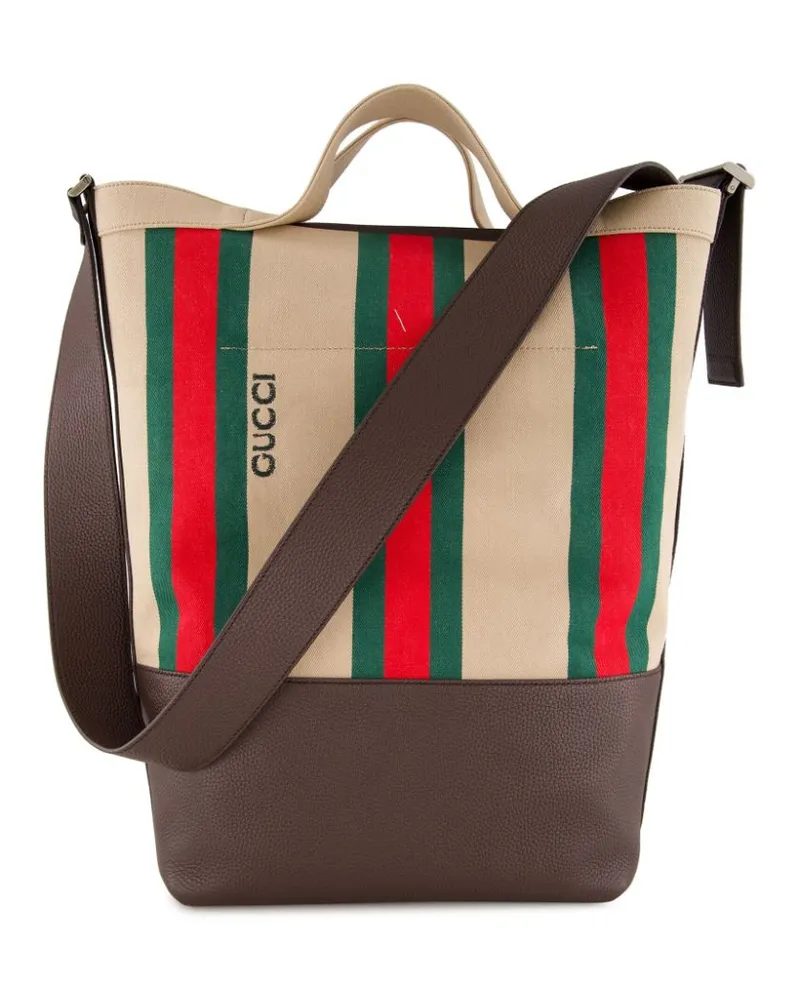 Gucci Große Tote Bag mit Webstreifen - Braun Braun
