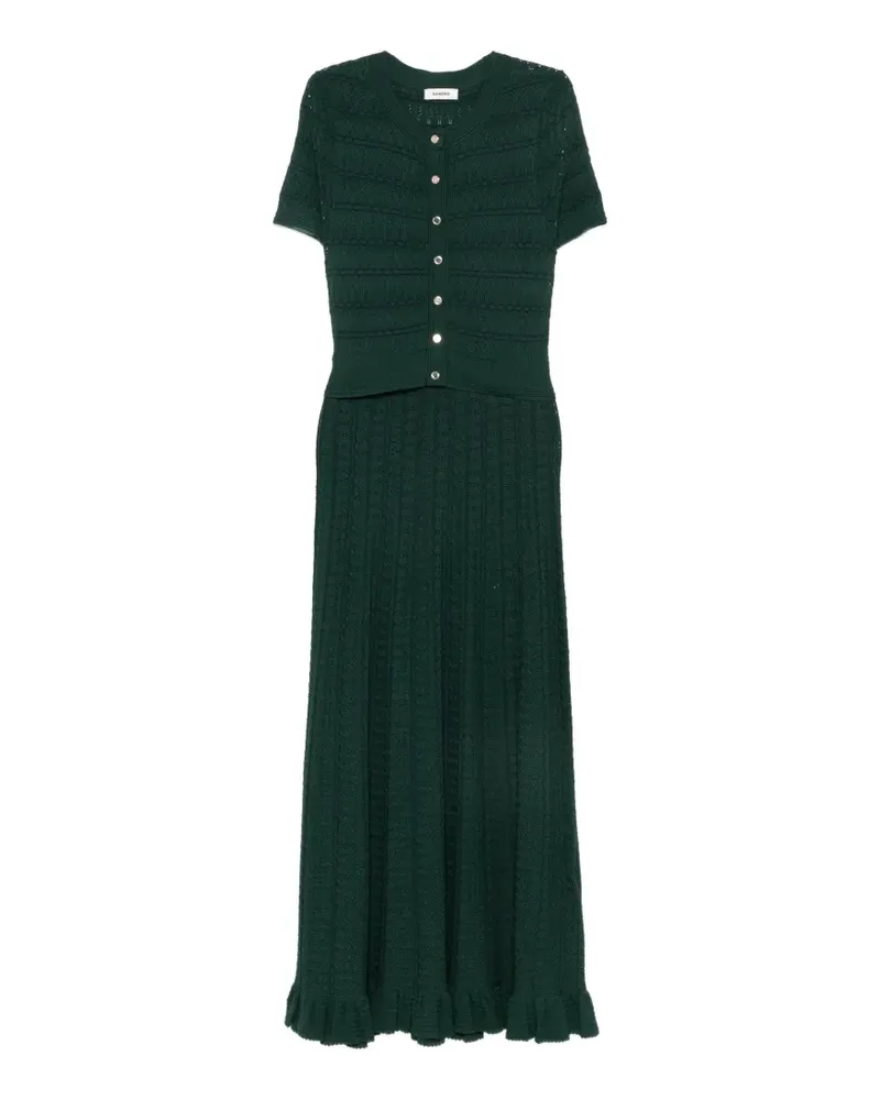 Sandro Gerüschtes Midikleid aus Pointelle-Strick - Grün Grün