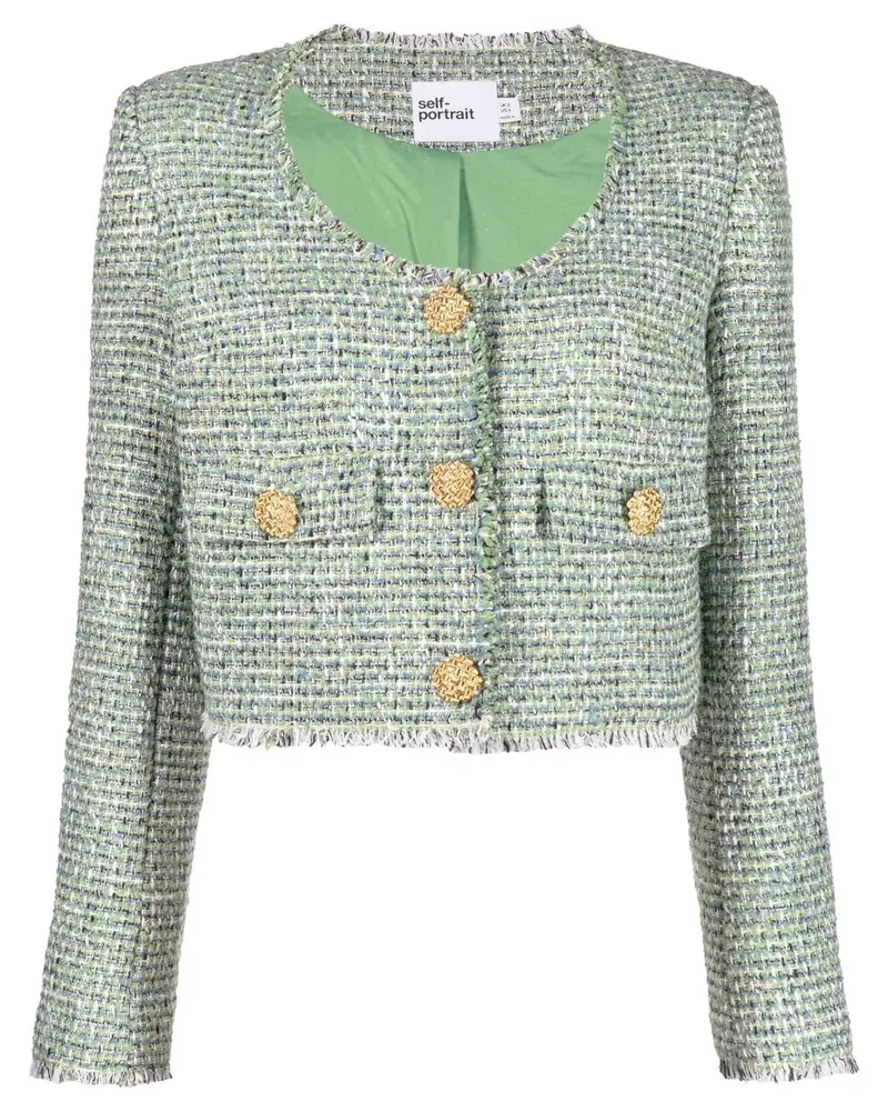 Self-Portrait Tweed-Jacke - Grün Grün