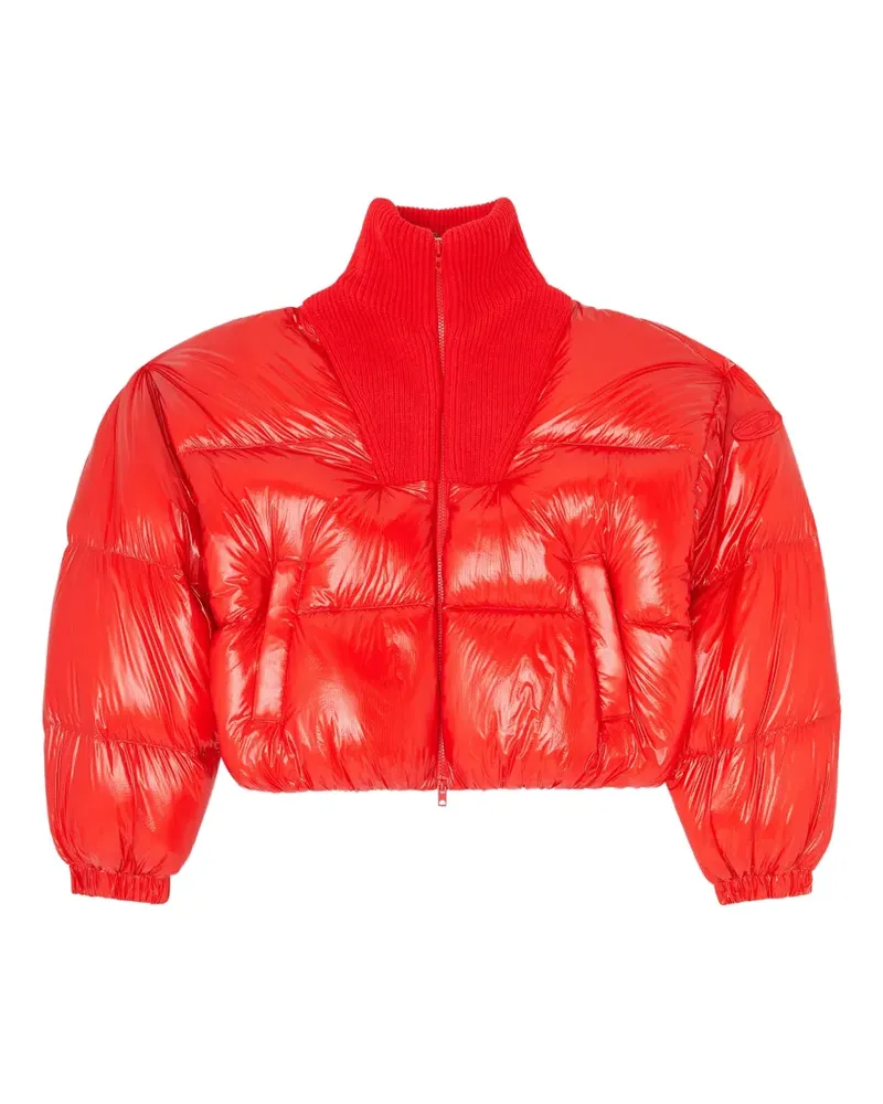 Diesel down puffer jacket in ripstop with knitted collar - Rot Rot