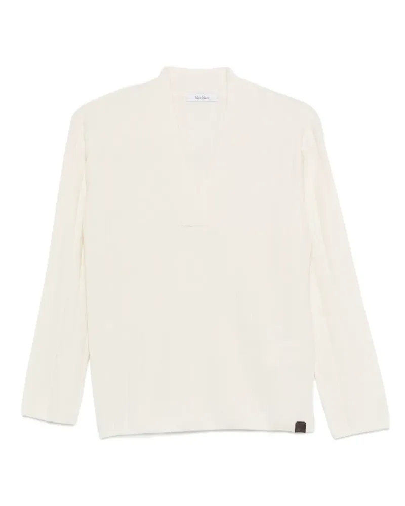 Max Mara Gerippter Pullover mit V-Ausschnitt - Weiß Weiß