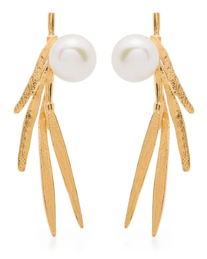 Wouters & Hendrix Bamboo Leaf Perlenohrringe - Gold Gold