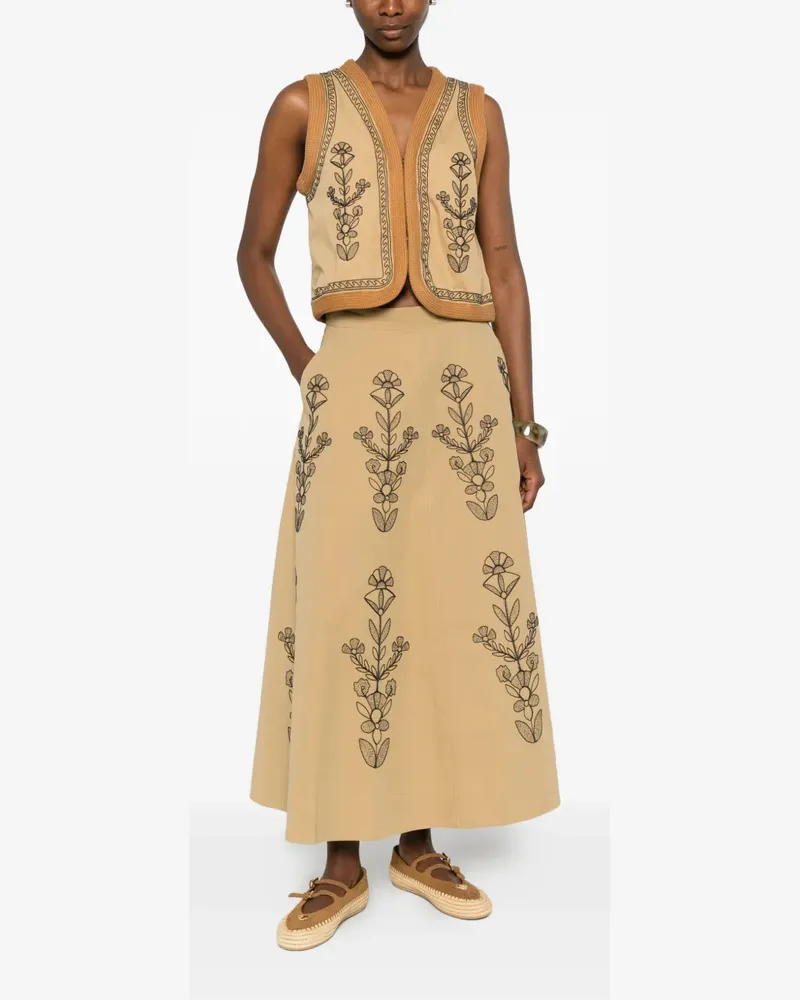 Antik Batik Maria floral-embroidered waistcoat - Nude Nude
