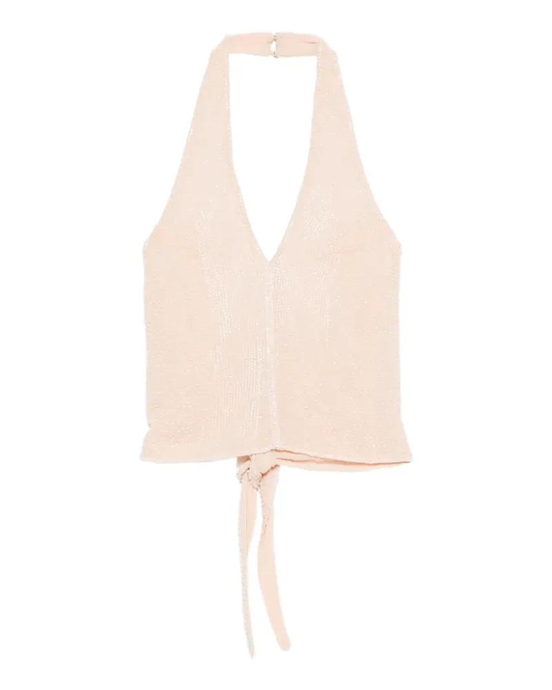 Patrizia Pepe bead-embellished georgette top - Nude Nude