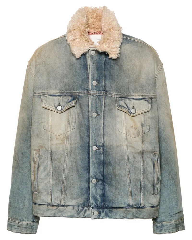 Acne Studios Distressed-Jeansjacke mit Shearling-Kragen - Blau Blau
