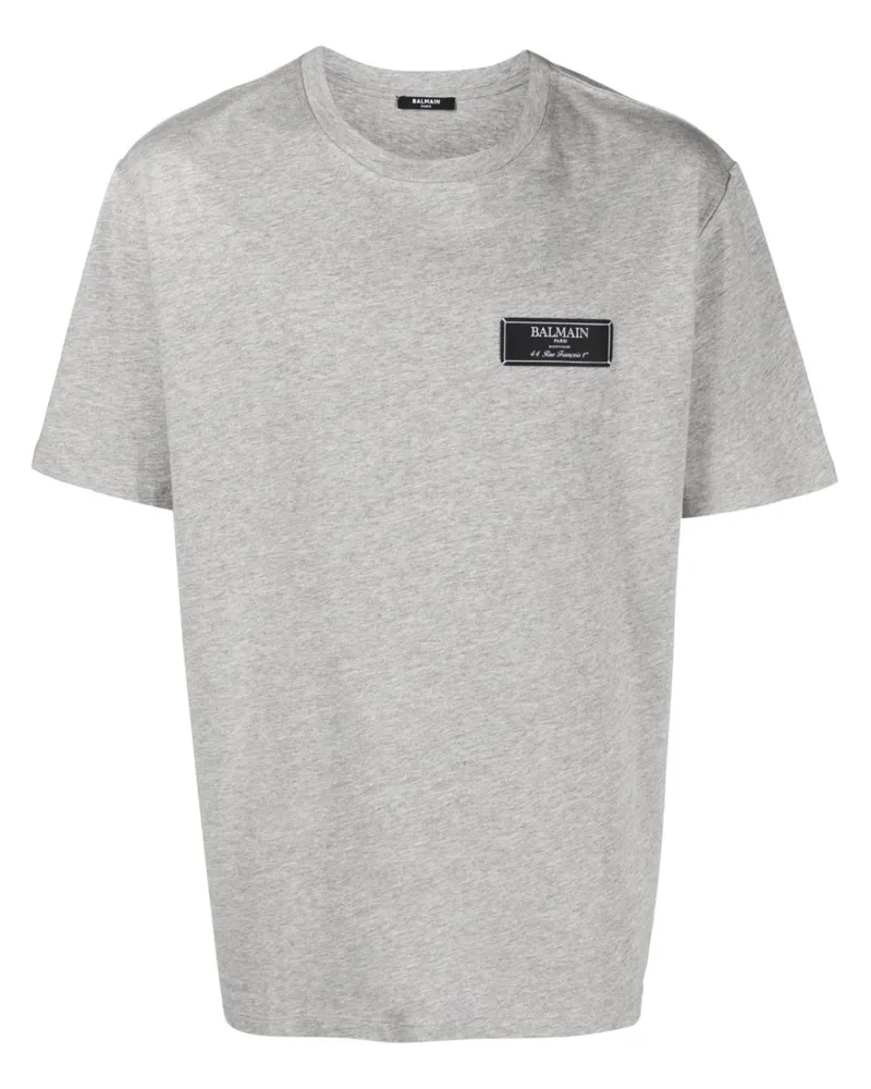 Balmain Meliertes T-Shirt mit Logo-Patch - Grau Grau