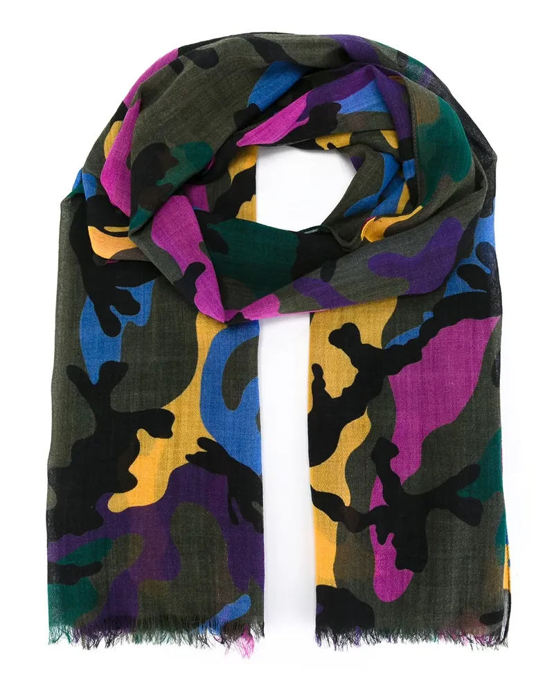 Valentino Garavani Wollschal mit Camouflage-Print - Grün Grün