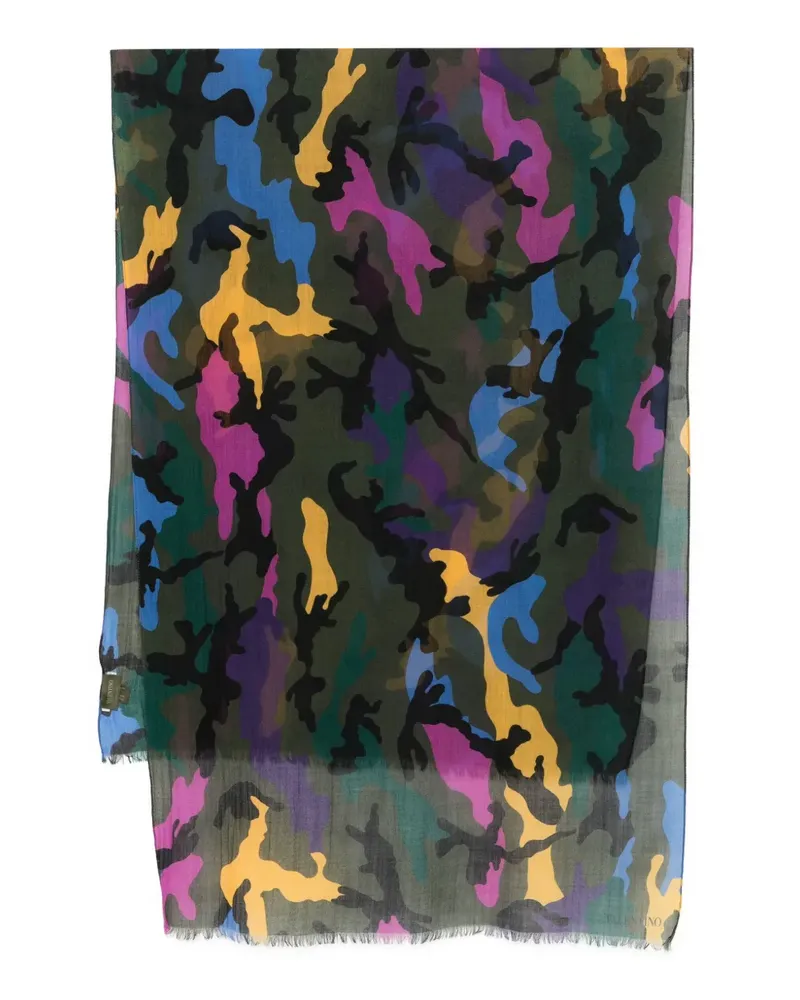 Valentino Garavani Wollschal mit Camouflage-Print - Grün Grün