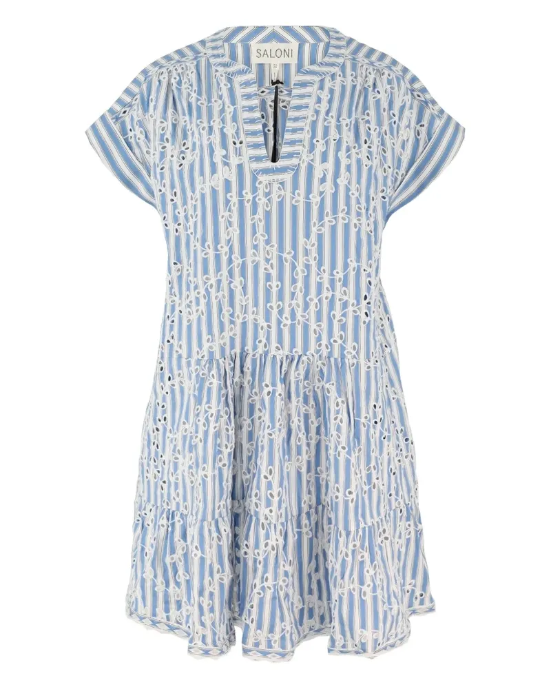 Saloni Gestreiftes Kleid mit Stickerei - Blau Blau
