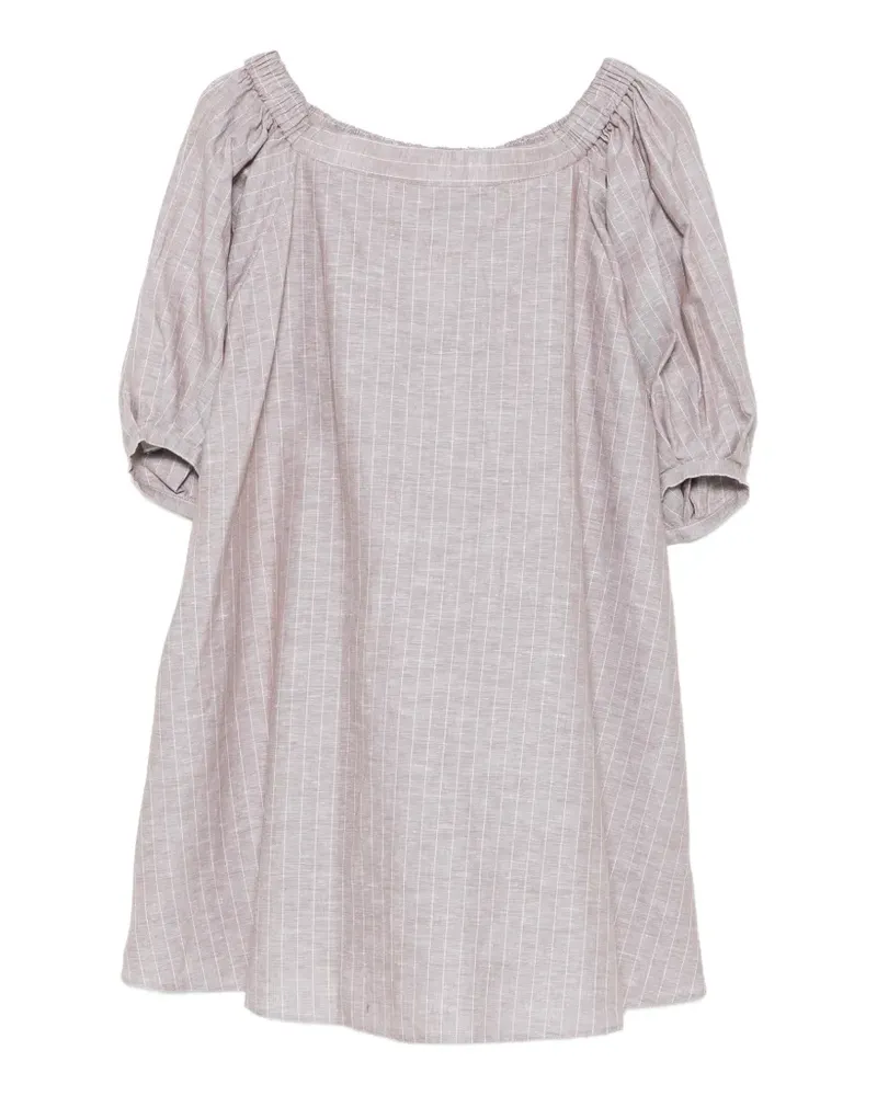 Max Mara Gestreiftes Minikleid mit Puffärmeln - Braun Braun