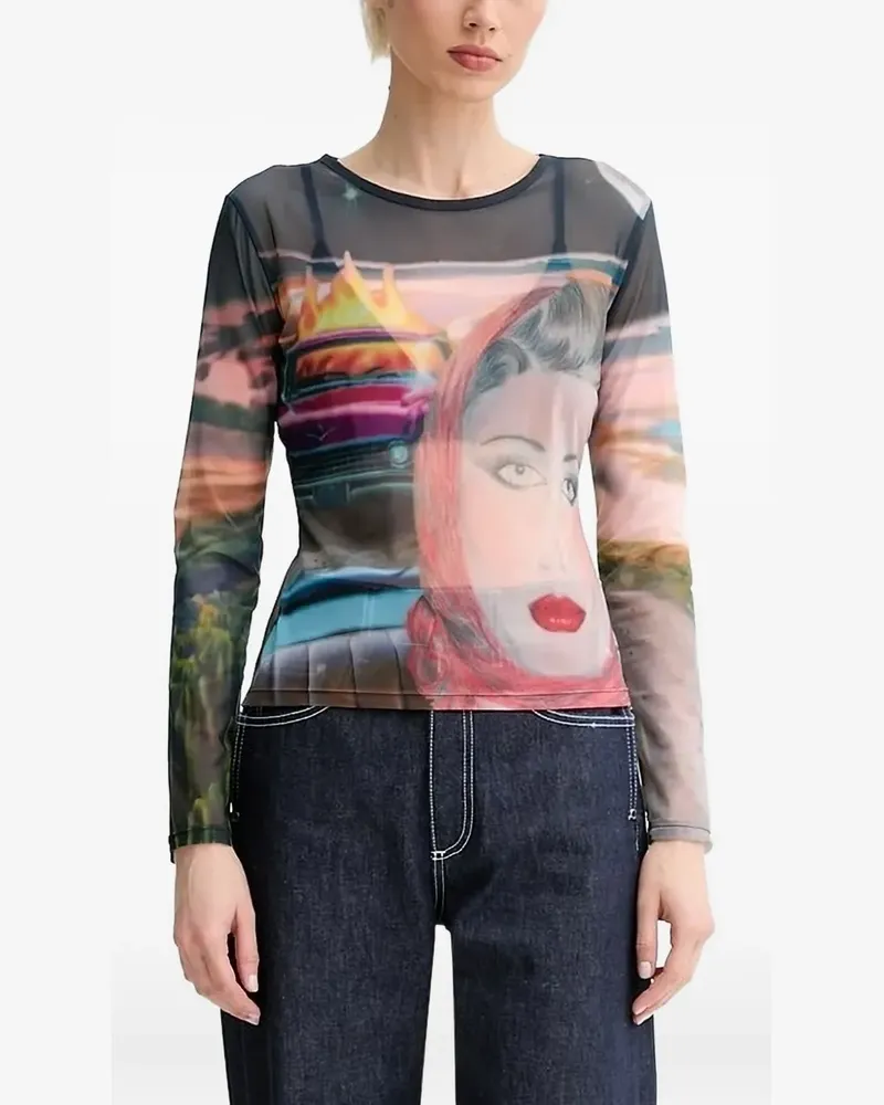SUNNEI Oberteil mit Mesh-Print - Schwarz Schwarz