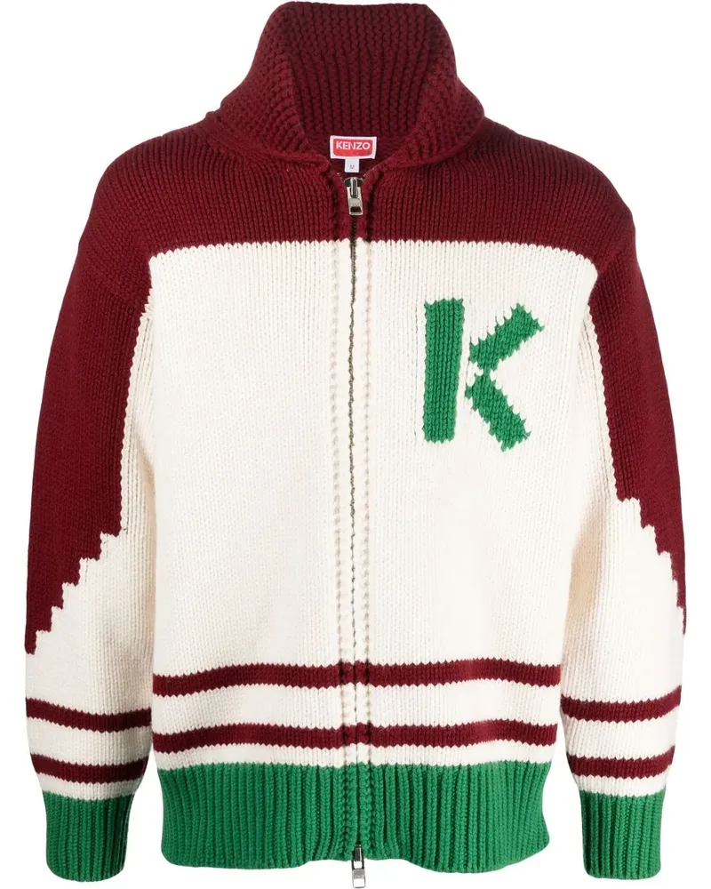 Kenzo Cardigan mit Intarsien-Blume - Weiß Weiß