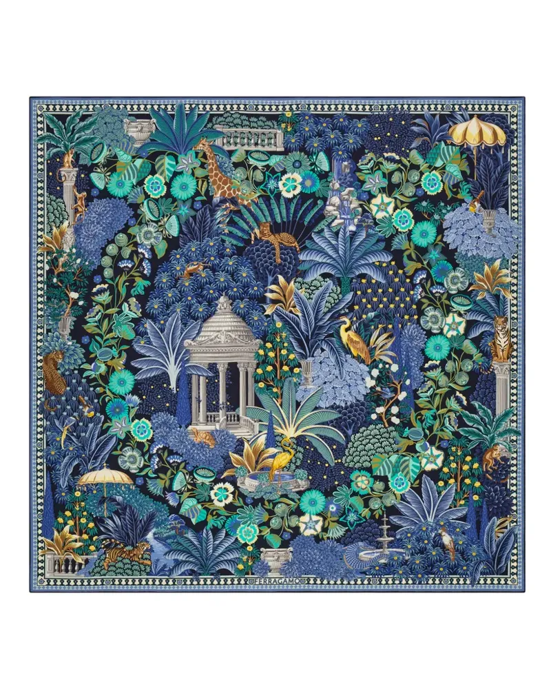 Ferragamo Seidenschal mit Garten-Print - Blau Blau