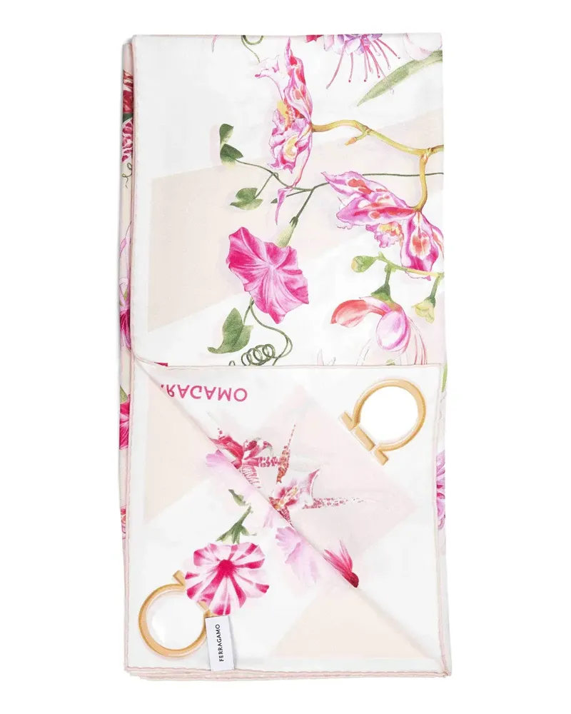 Ferragamo jacquard gancini floral scarf - Weiß Weiß