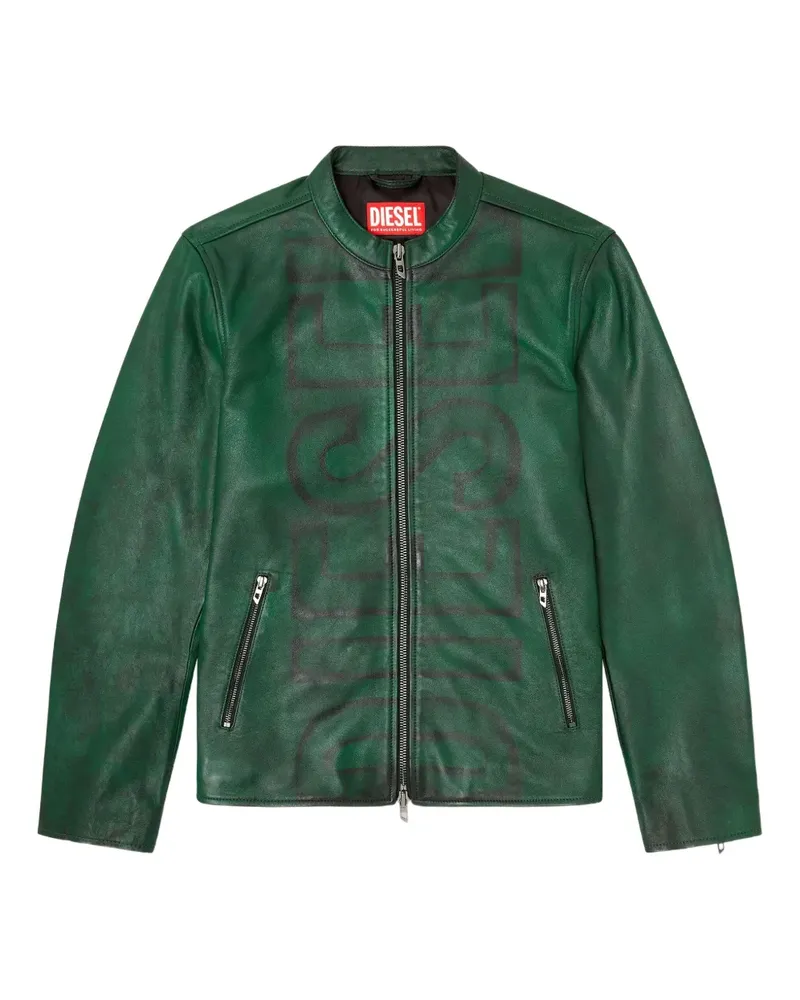 Diesel Lederjacke mit Reißverschluss - Grün Grün