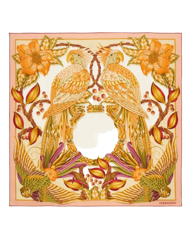 Ferragamo Parrots-print silk scarf - Nude Nude