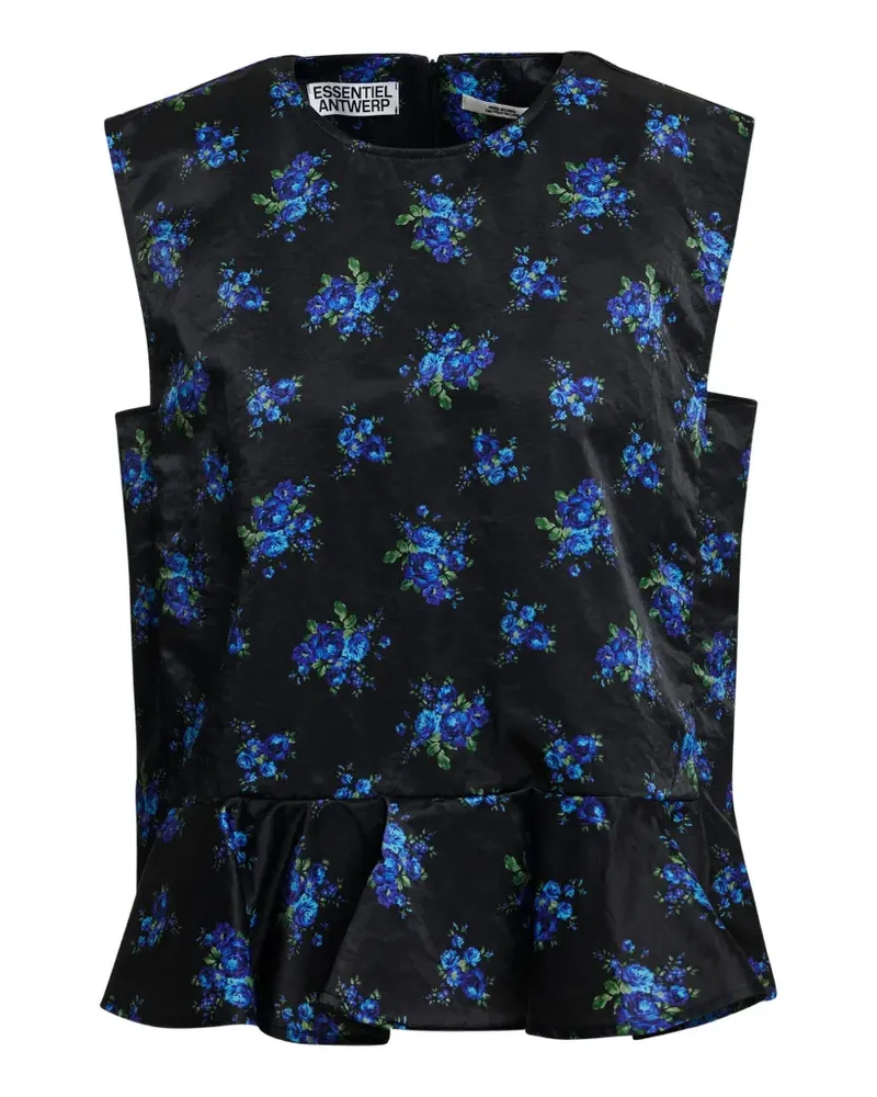 Essentiel Klara Oberteil mit Blumenprint - Schwarz Schwarz