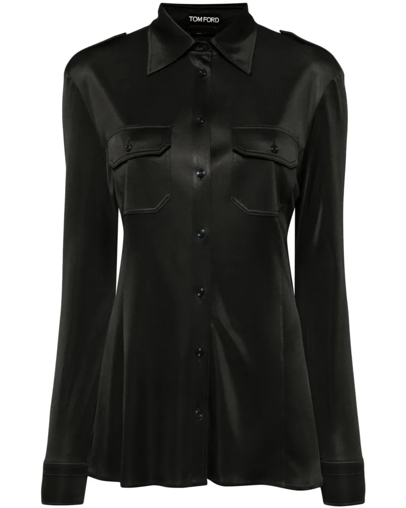 Tom Ford Schmales Jersey-Hemd im Military-Look - Schwarz Schwarz