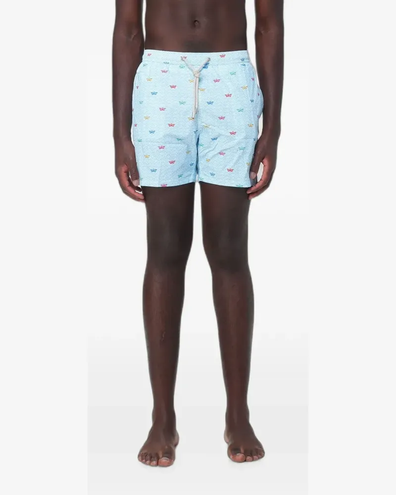 MC2 Saint Barth Badeshorts mit Papierboot-Print - Blau Blau