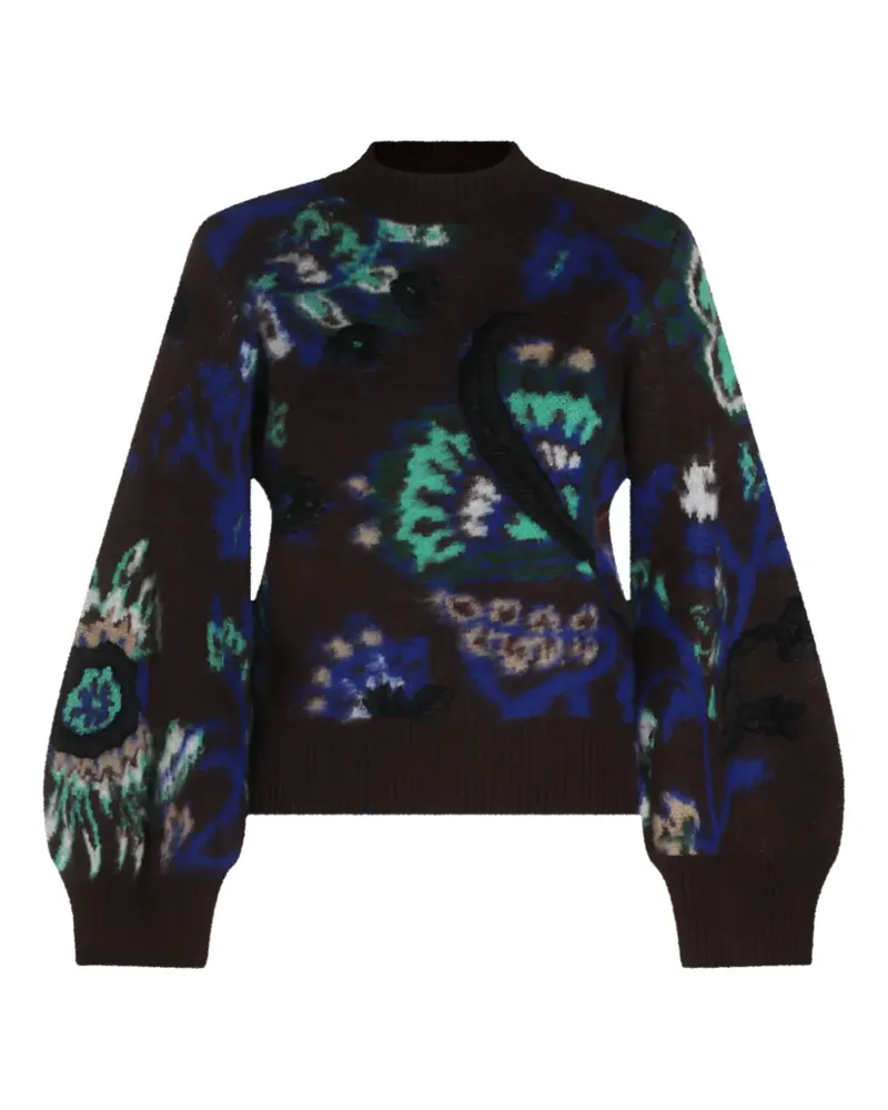 Sacai embroidered floral-intarsia sweater - Braun Braun