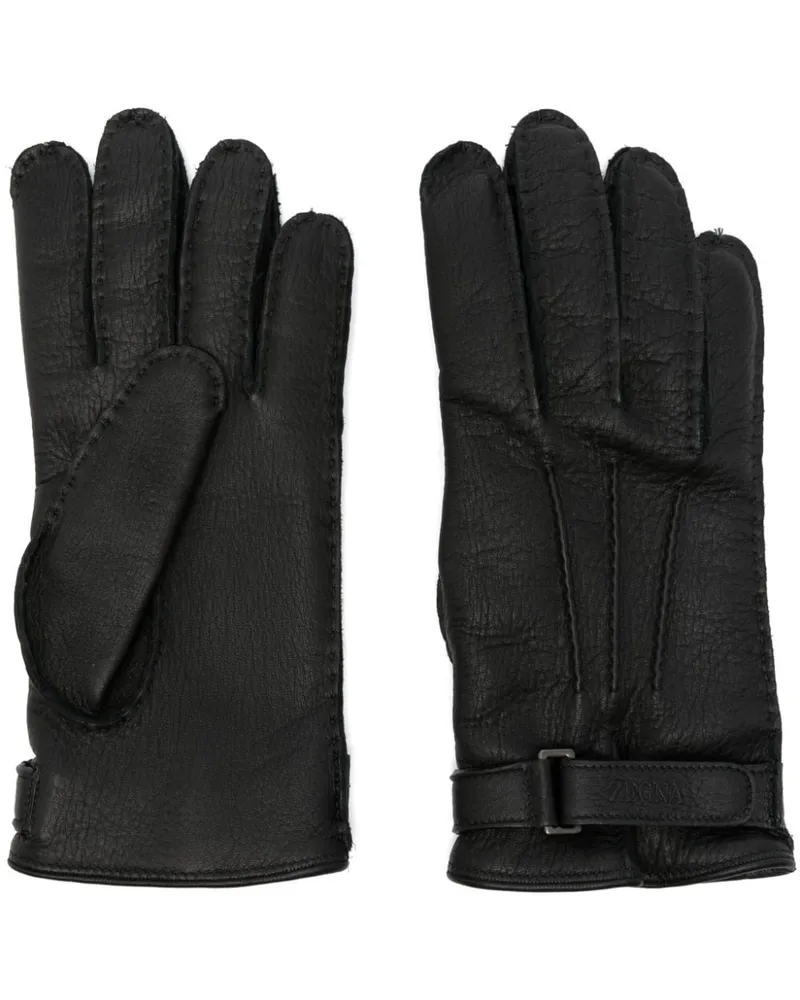 Ermenegildo Zegna Lederhandschuhe mit Logo-Prägung - Schwarz Schwarz
