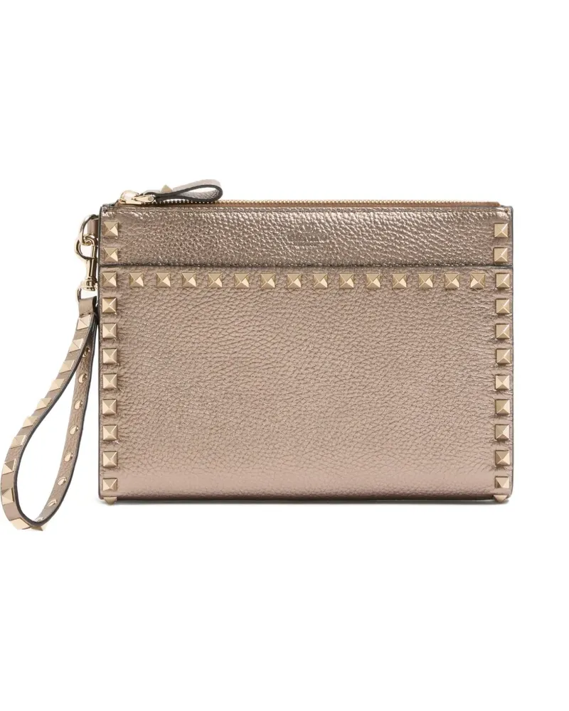 Valentino Garavani Rockstud Clutch aus körnigem Kalbsleder - Braun Braun