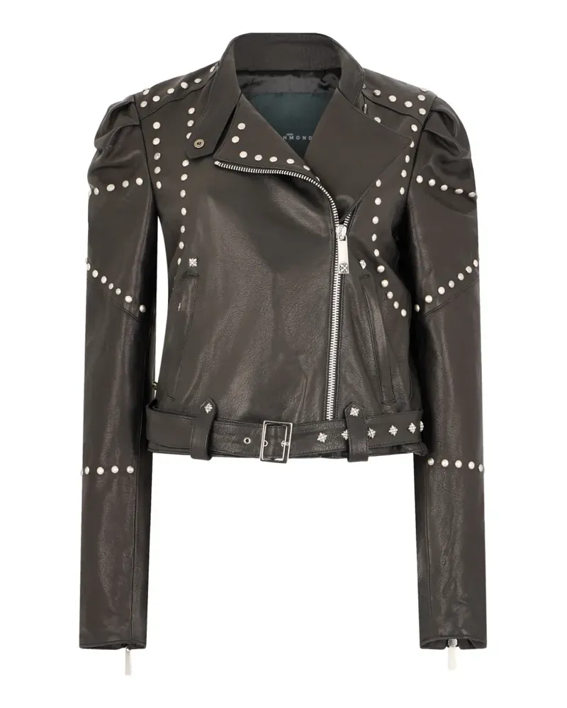 John Richmond Lederjacke mit Nieten und Puffärmeln - Schwarz Schwarz