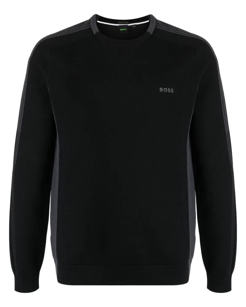 HUGO BOSS Rinos Pullover in Colour-Block-Optik - Schwarz Schwarz