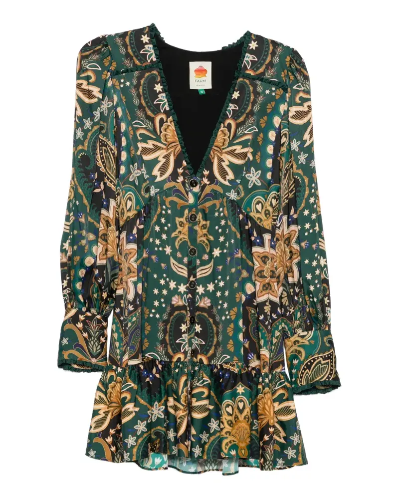 FARM Rio Gerüschtes Kleid mit Blumenprint - Grün Grün