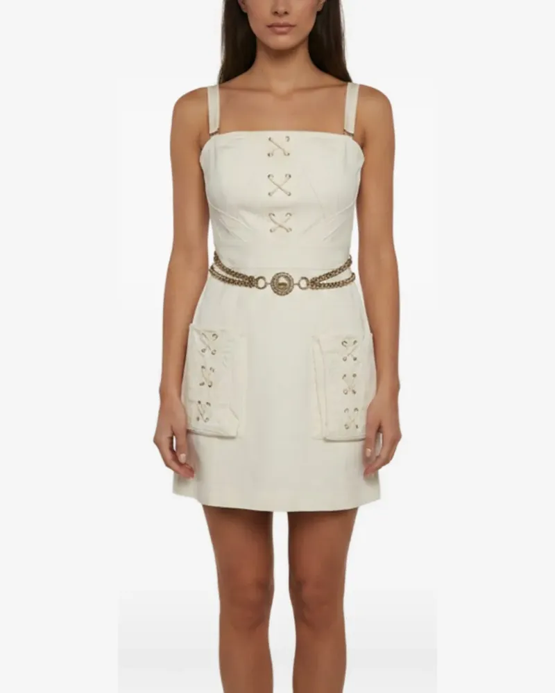 Elisabetta Franchi chain-trim gabardine mini dress - Weiß Weiß