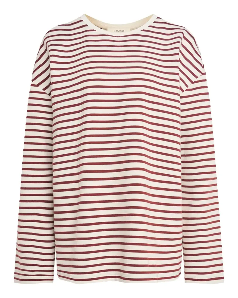 12 STOREEZ Gestreiftes Langarmshirt - Nude Nude