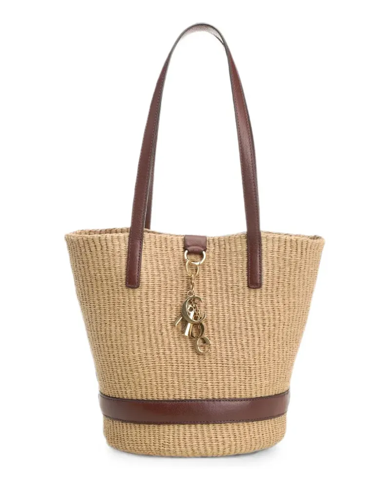 Chloé CHLOE CHARMS RAFFIA AND LEATHER TOTE BAG - 27M - CRAFTY BROWN 27m