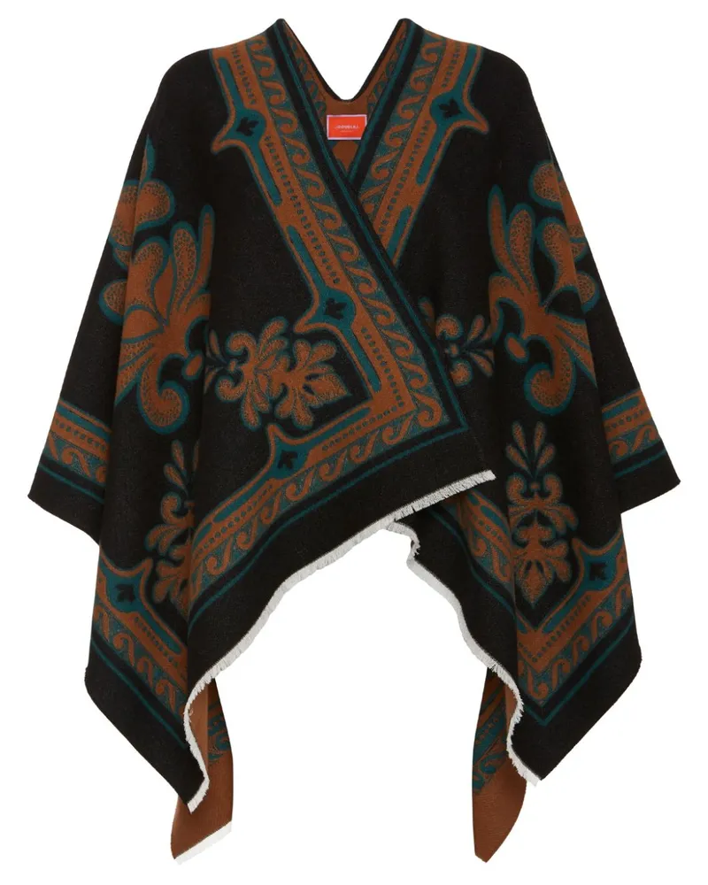 La DoubleJ Poncho mit abstraktem Muster - Schwarz Schwarz