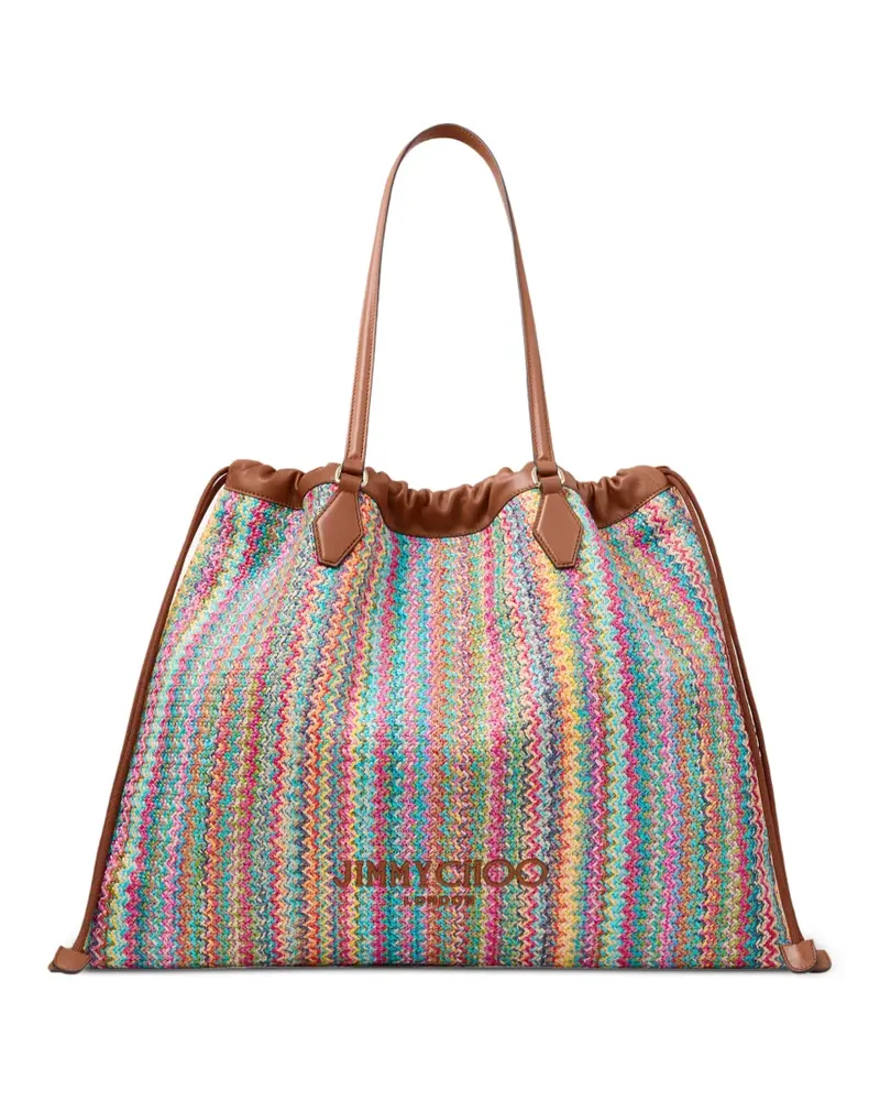 Jimmy Choo Drawstring chevron-knit large tote bag - Nude Nude