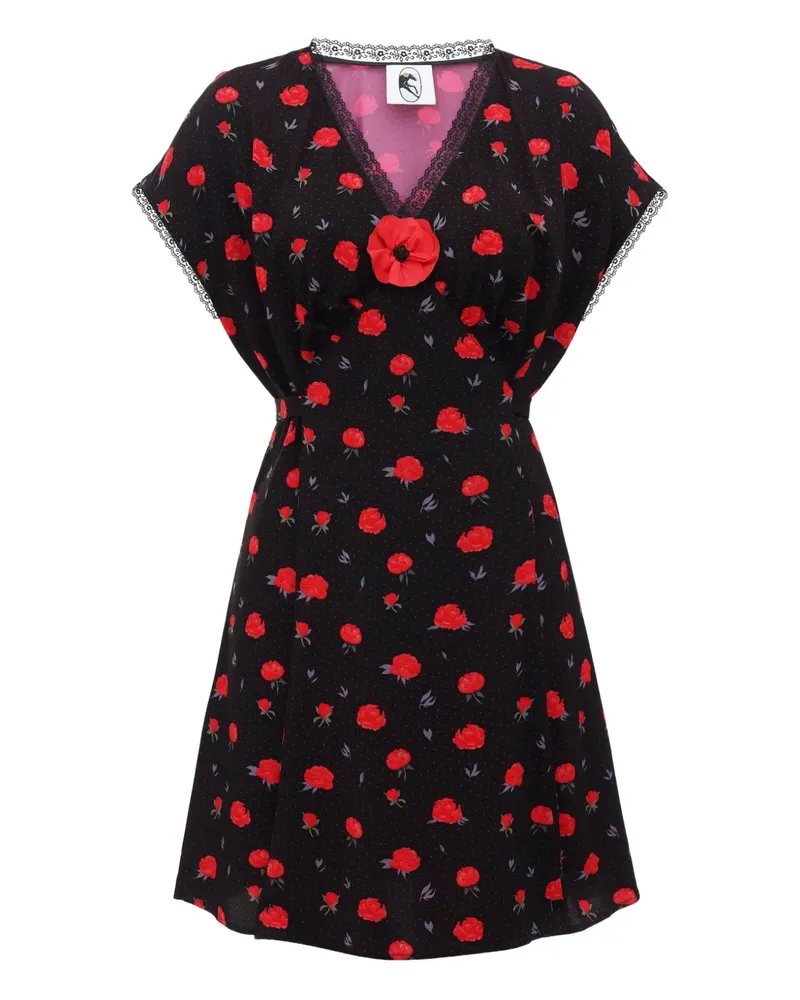 SLEEPER Poppi Mini Dress in Poppies Print - Schwarz Schwarz