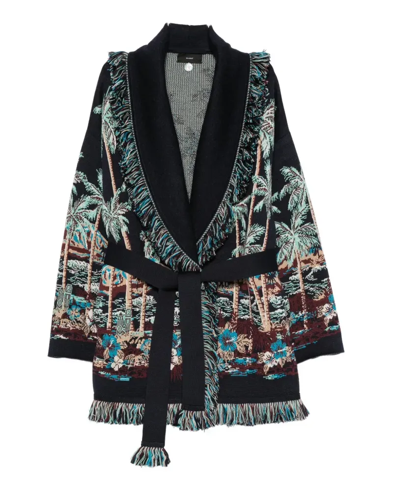 Alanui fringe-trimmed jacquard coat - Blau Blau