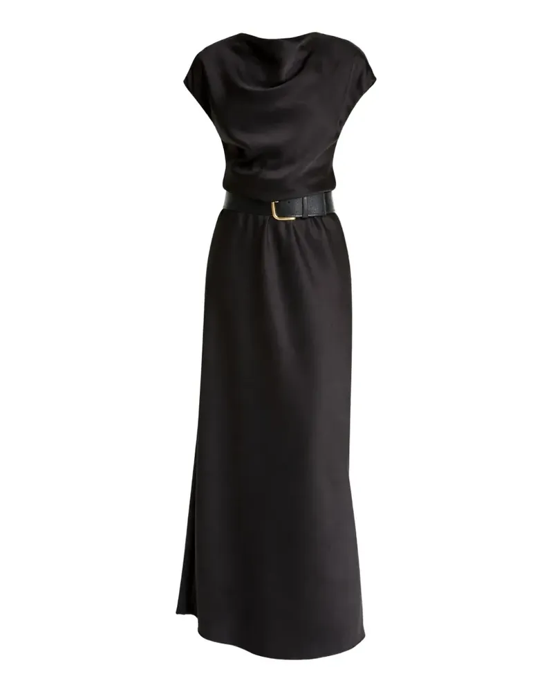 Vince Gürtel-Kleid mit Wasserfallkragen - Schwarz Schwarz