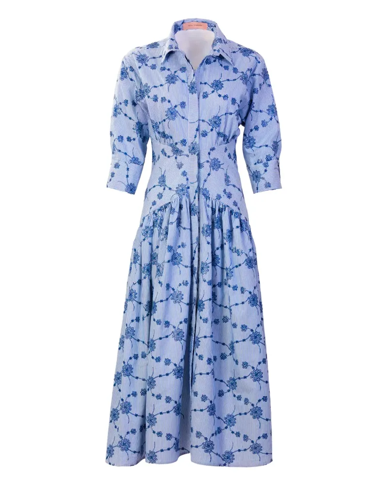 Silvia Tcherassi Indy embroidered-flowers midi dress - Blau Blau