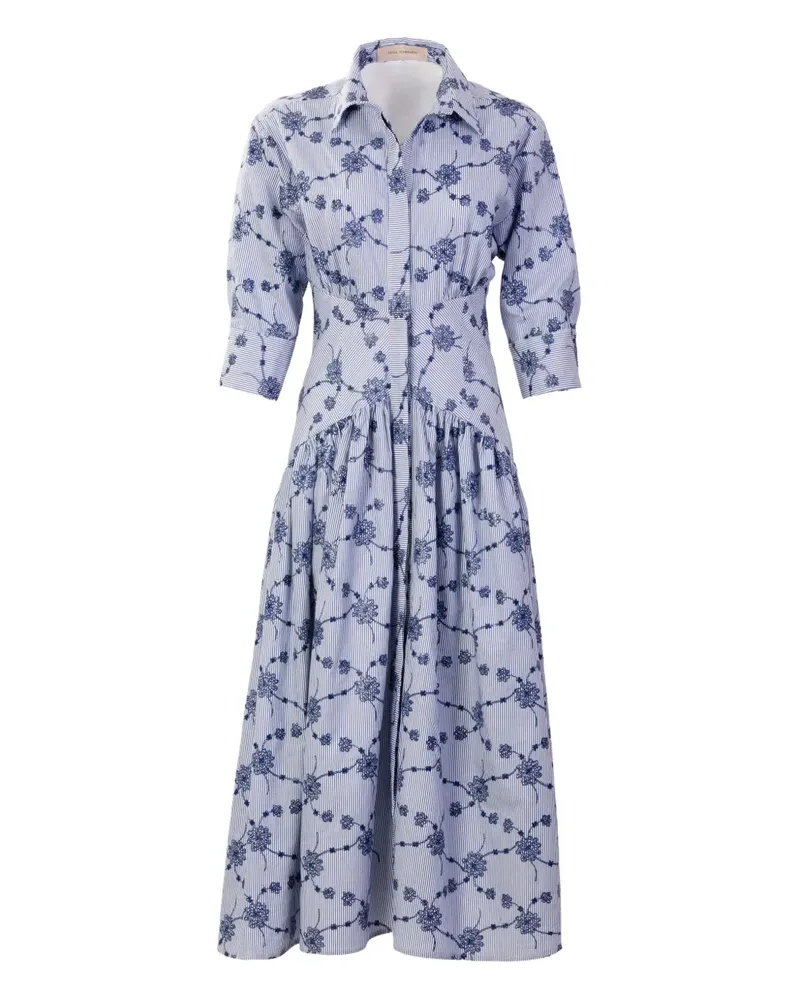Silvia Tcherassi Indy embroidered-flowers midi dress - Blau Blau