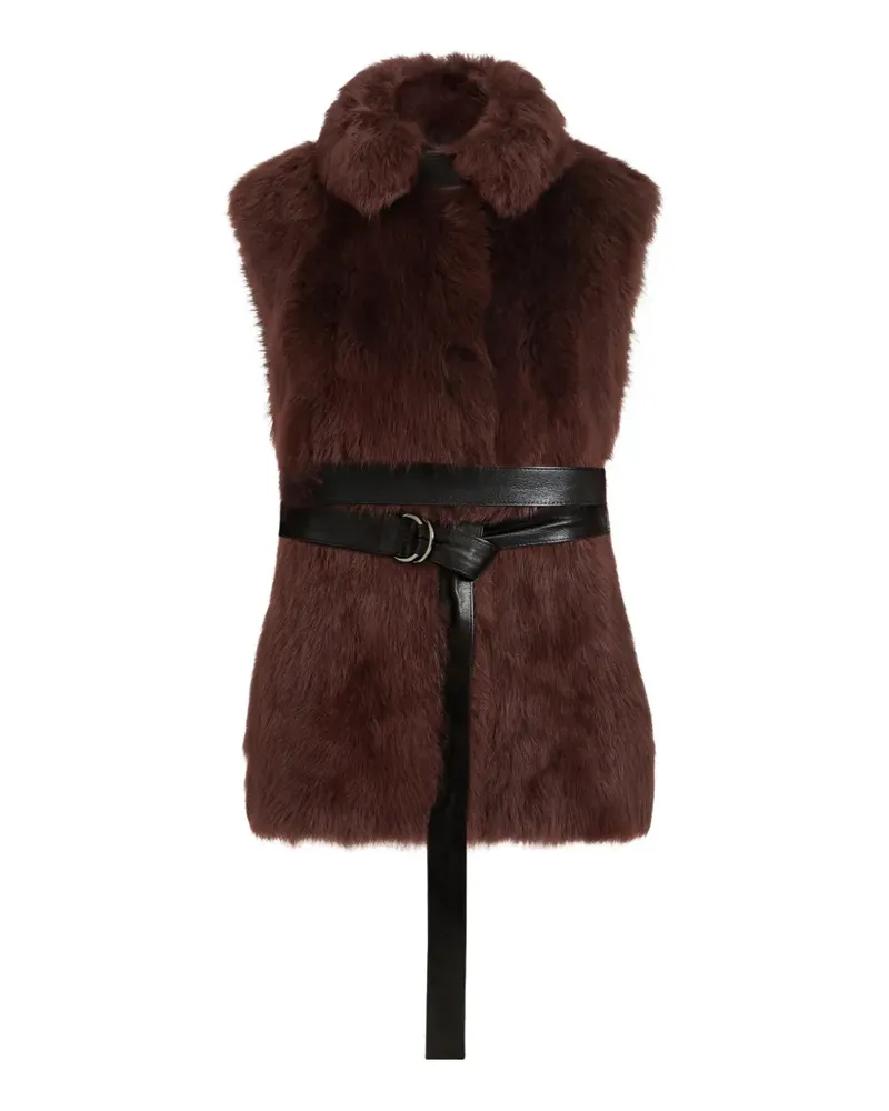 Brunello Cucinelli lux shearling vest with nappa leather belt and Monili - Braun Braun