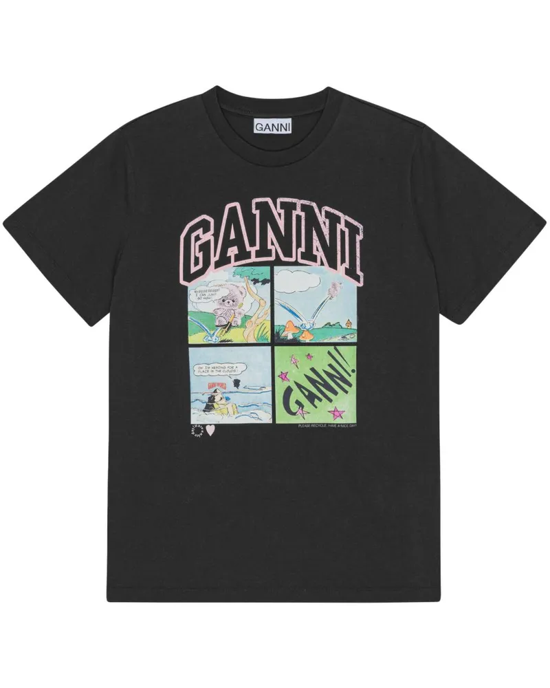 Ganni T-Shirt mit Print - Schwarz Schwarz