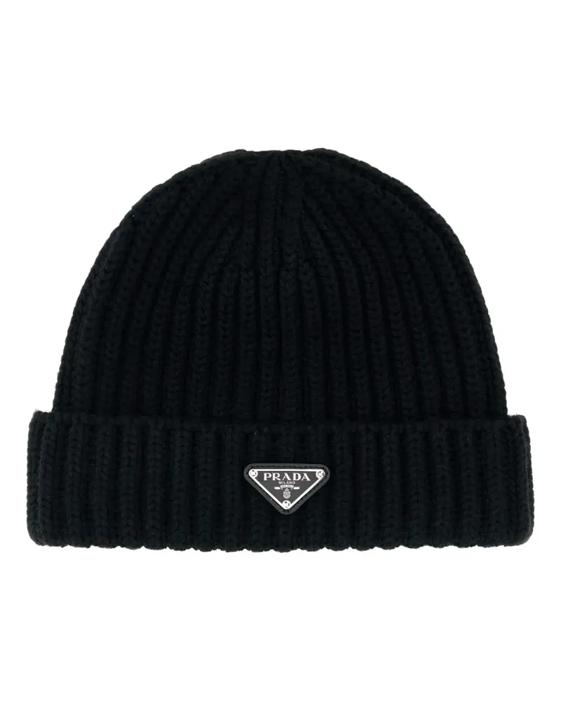 Prada triangle-logo beanie hat - Schwarz Schwarz