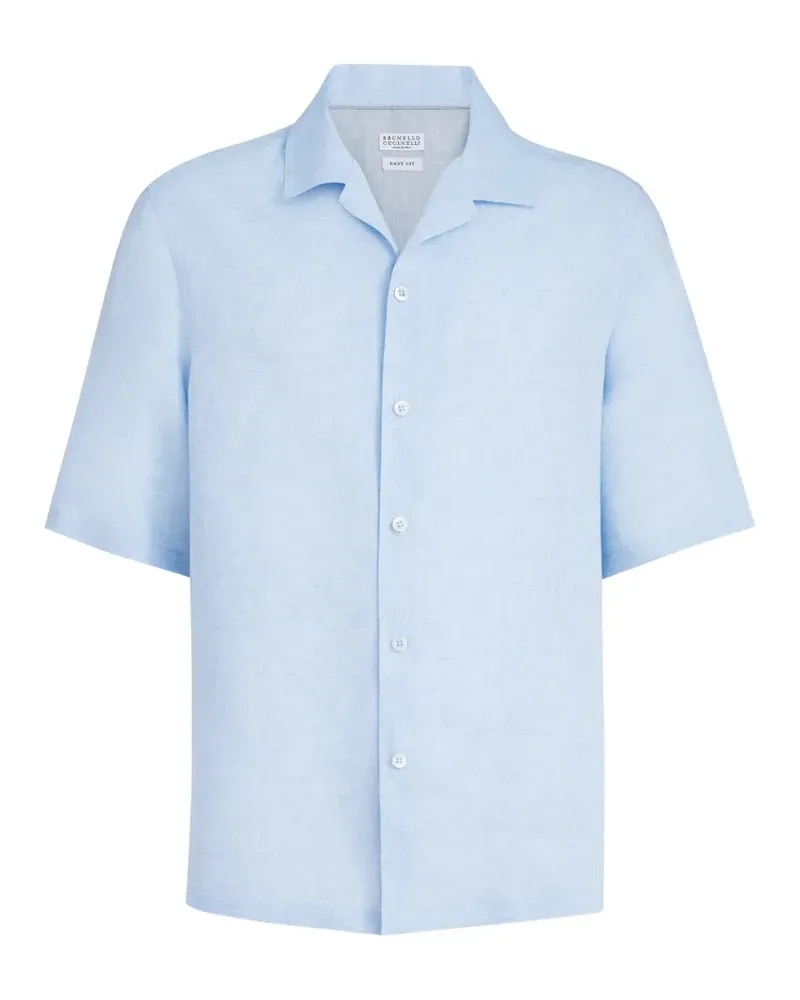 Brunello Cucinelli linen easy fit short-sleeve shirt with camp collar - Blau Blau