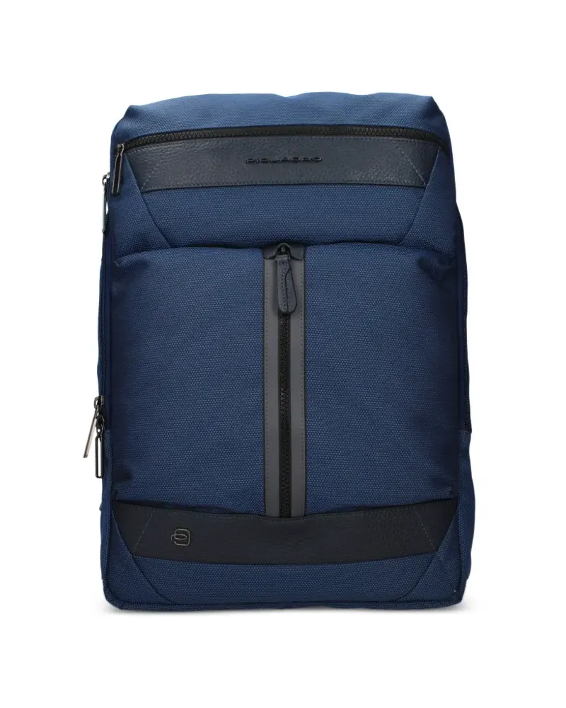 Piquadro leather-panelled textured backpack - Blau Blau