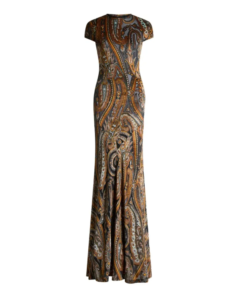 Etro Langes Kleid aus Jersey mit Paisley-Motiv - Braun Braun