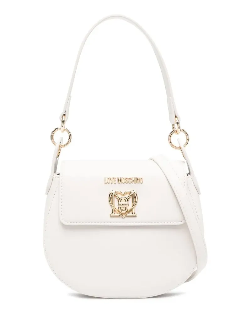 Moschino Mini Schultertasche mit Logo-Schild - Weiß Weiß